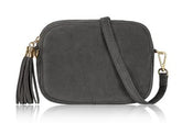 Cara Suede Leather Crossbody Bag - Dark Grey